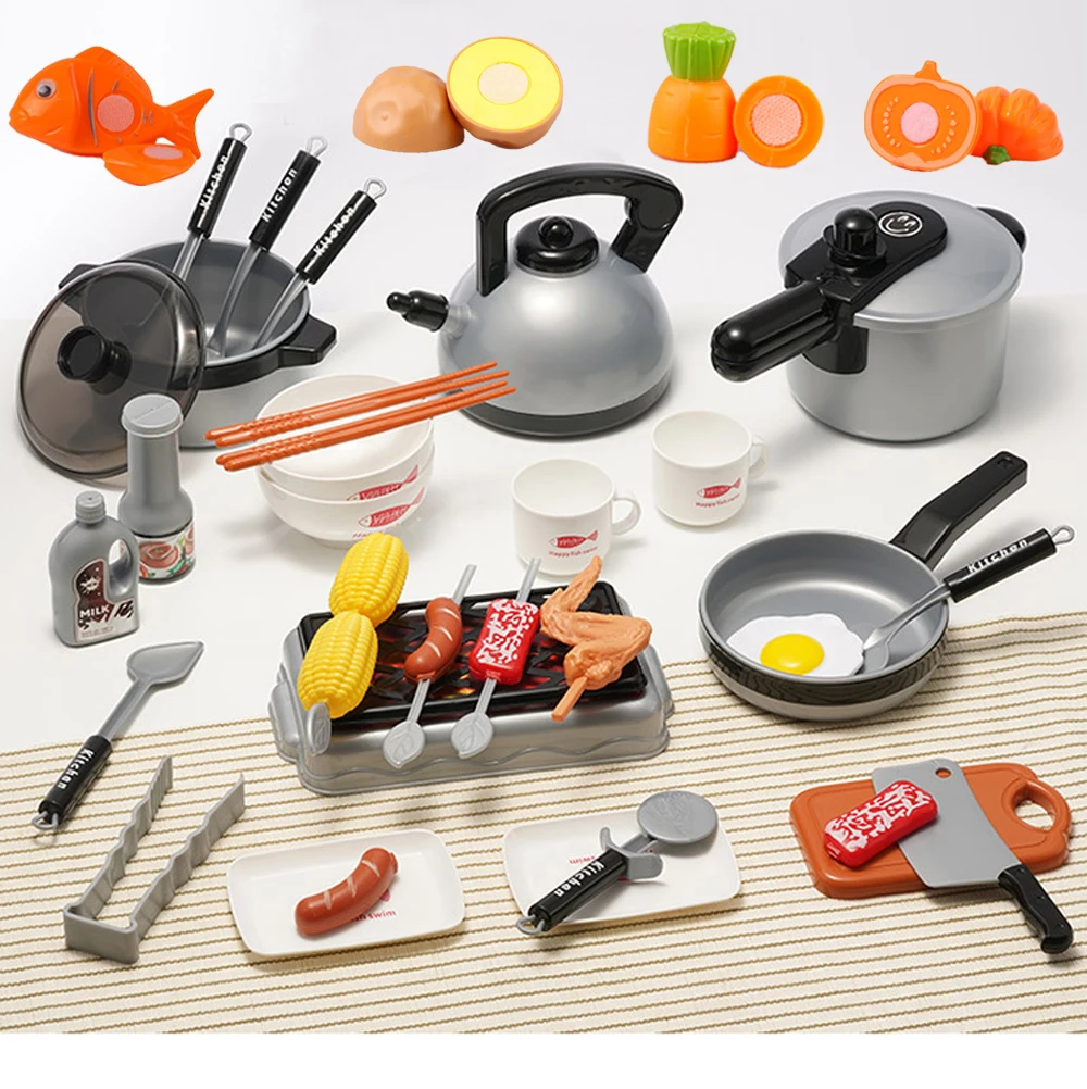 

39 шт. кухонные игровые наборы, кастрюли для завтрака, посуда и сковородки, кухонная утварь для ролевых игр, кухонный набор
