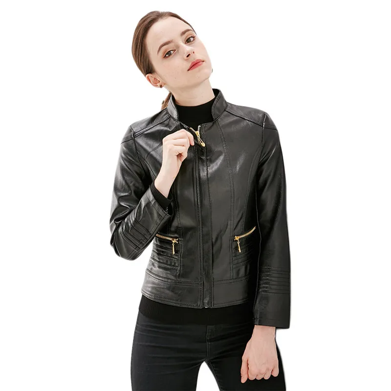 

Mom faux leather coat black L-4XL plus size loose PU jacket 2019 autumn winter new korean lapel long sleeve fashion jacket JD617