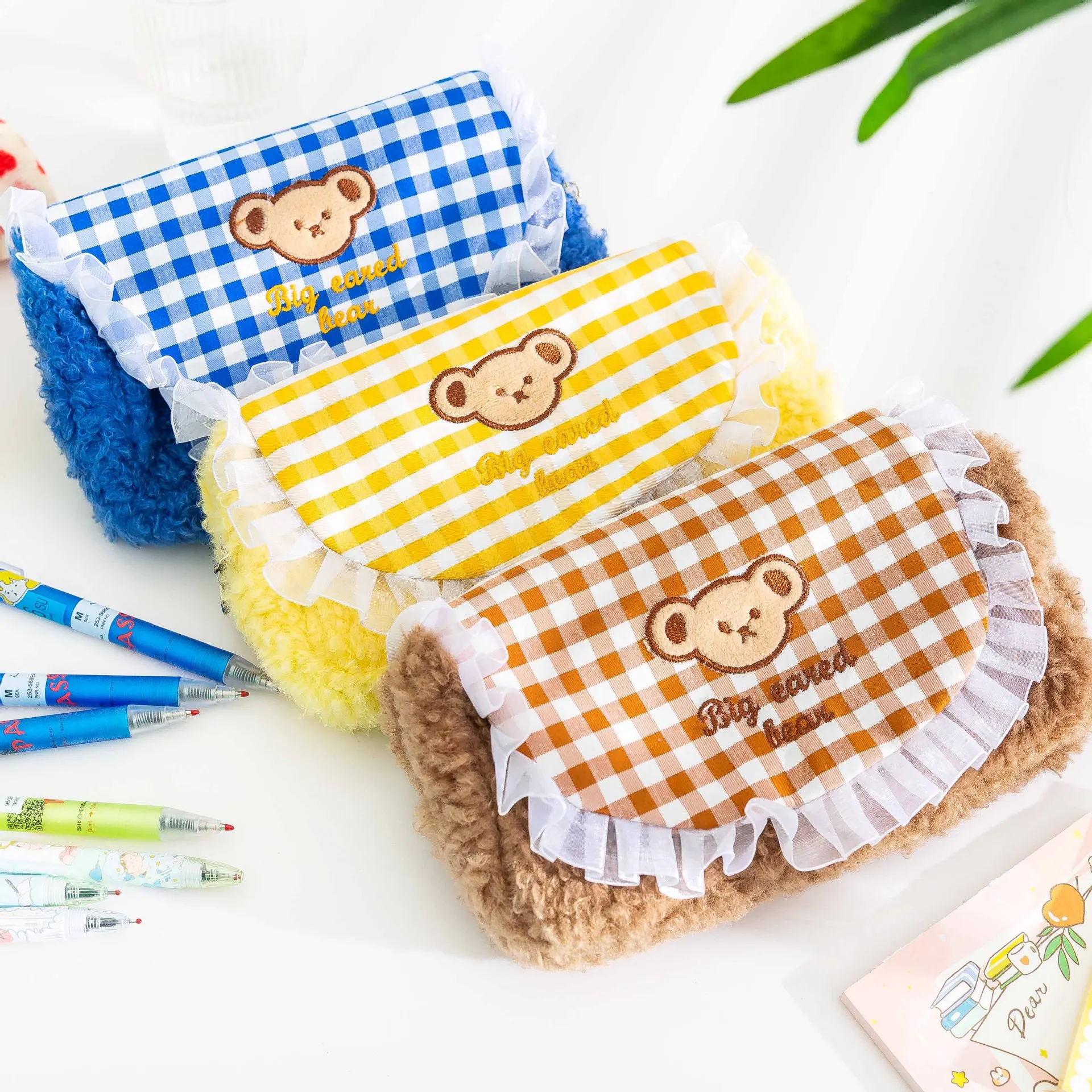 

Girls Cute Lace Pencil Case Ins Bear Stationery Storage Pencilcase Pouch Women Kawaii Cosmetic Makeup Toiletries Organizer Bag