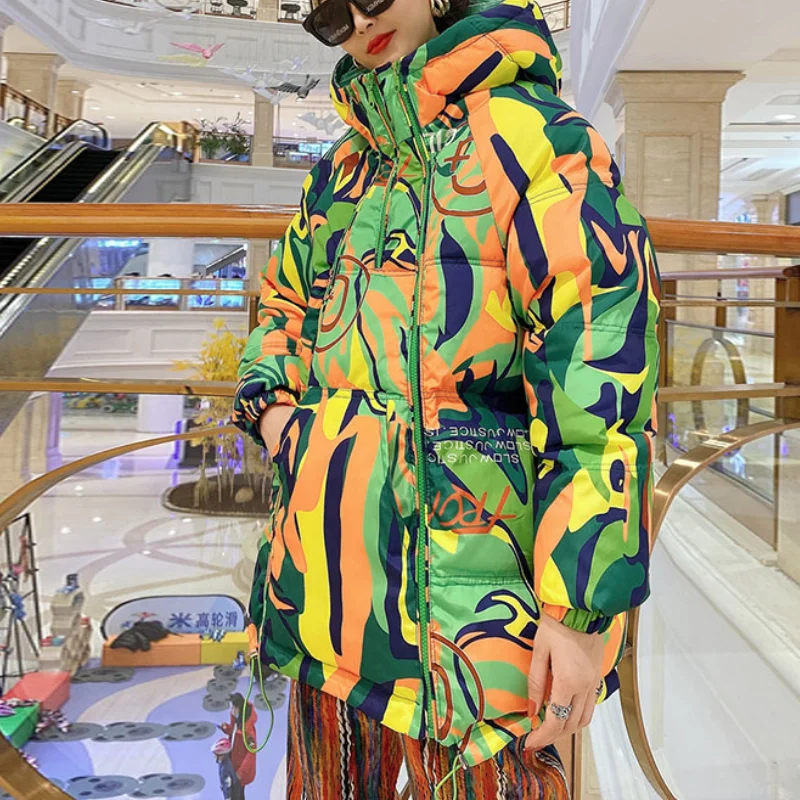 2021 Winter Outfits Women's Jacket Hooded Parka Down Cotton Coat Double Zipper Glossy Padded Jackets Casual Warm Outwear Parkas
