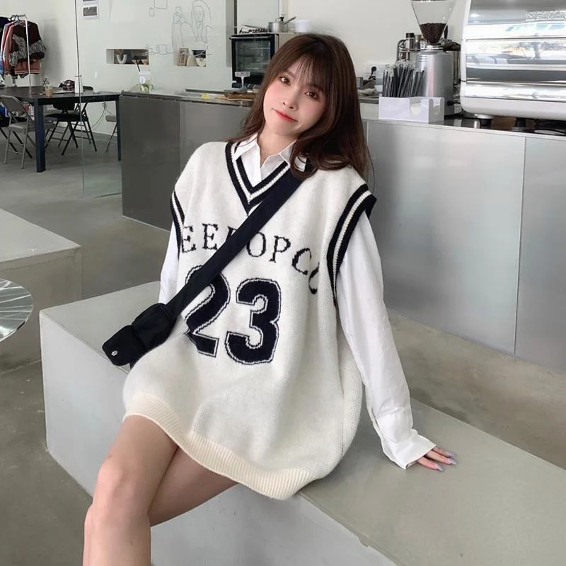 

Женский свитер, жилет, Осень-зима, жилет с V-образным вырезом, свитер, Женская свободная Облегающая рубашка без рукавов, трикотажная одежда