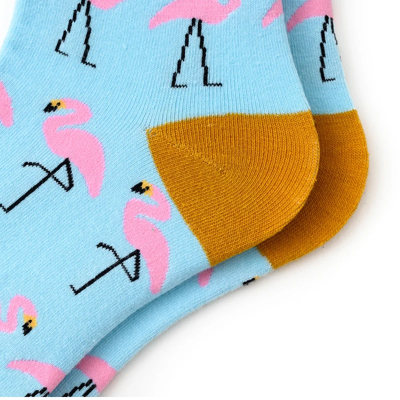 Модные мужские и женские носки для пар фирменные цветные Фламинго с креативным