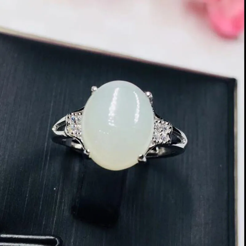 Натуральный 925 пробы серебро Хотан белый нефрит яйцо лапша халцедон инкрустация