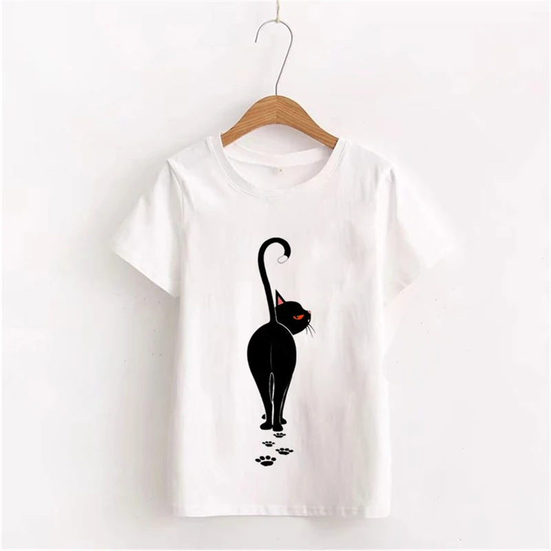 

Black Cat Tshirt Women Funny T Shirt Harajuku Short Sleeve Tops Tees Female T Shirts Clothing Camisas Mujer