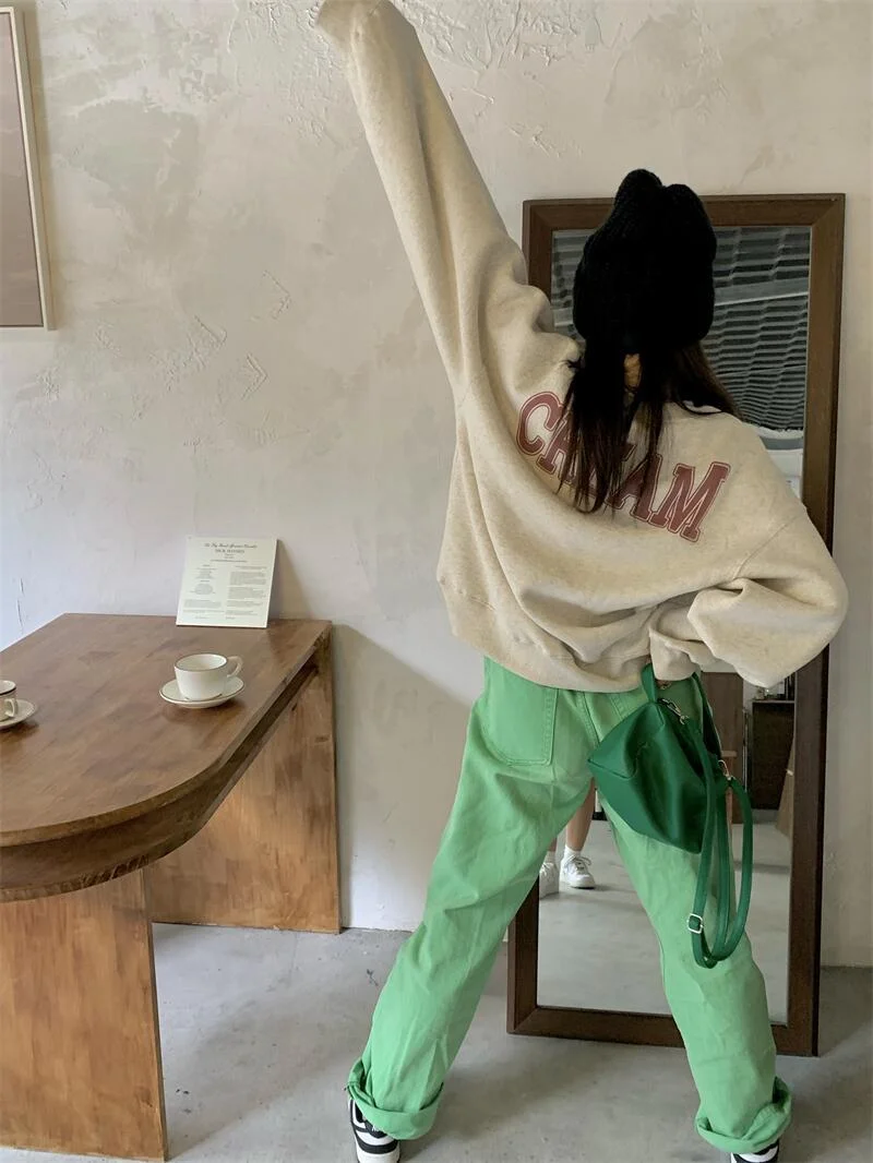 Свитшоты женские зимние в американском ретро стиле новинка 2021 утепленная