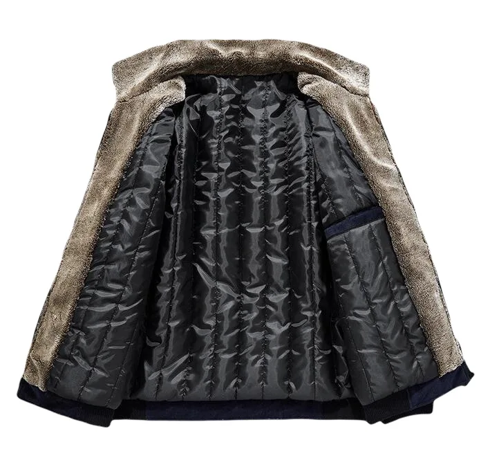 Corduroy Lapel Coat Winter Men's Bomber Outwear Casual Male Fur Collar Windbreaker Jacket Men Fleece Warm Corduroy Coat