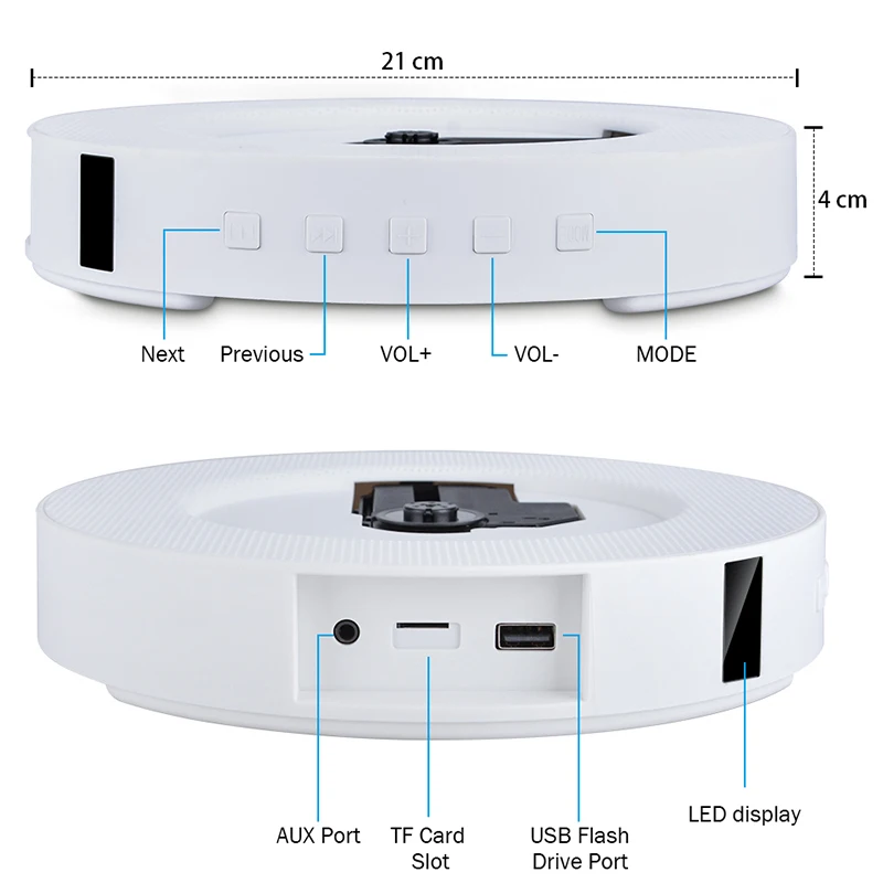 Портативный настенный Bluetooth CD-плеер USB привод светодиодный дисплей HiFi динамик