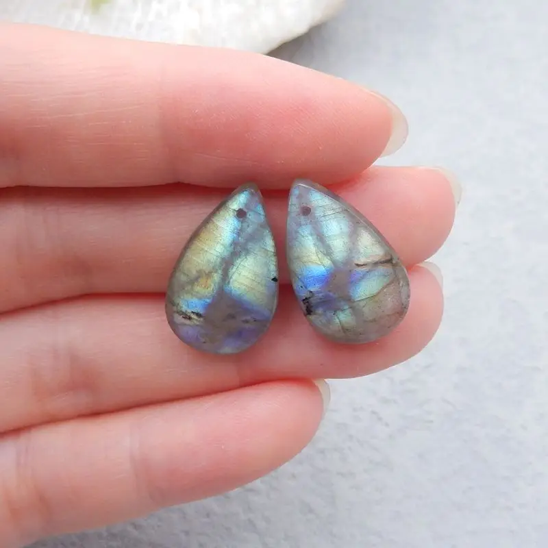 Серьги-капельки из натурального камня лабрадорита пара красивых женских сережек