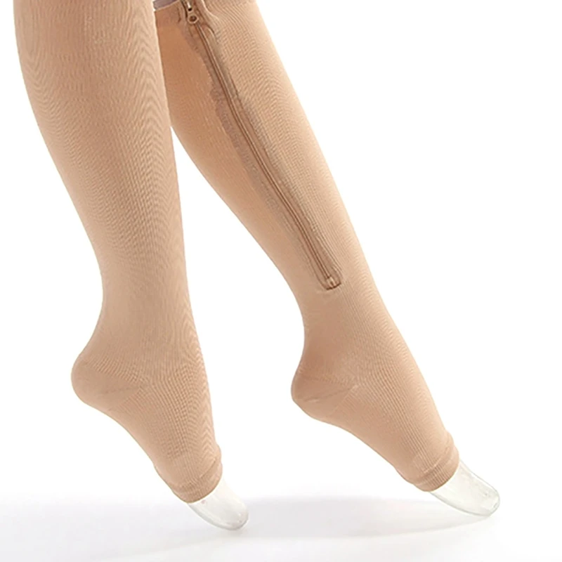 1 пара компрессионные носки с открытым носком до колена на молнии | Спорт и