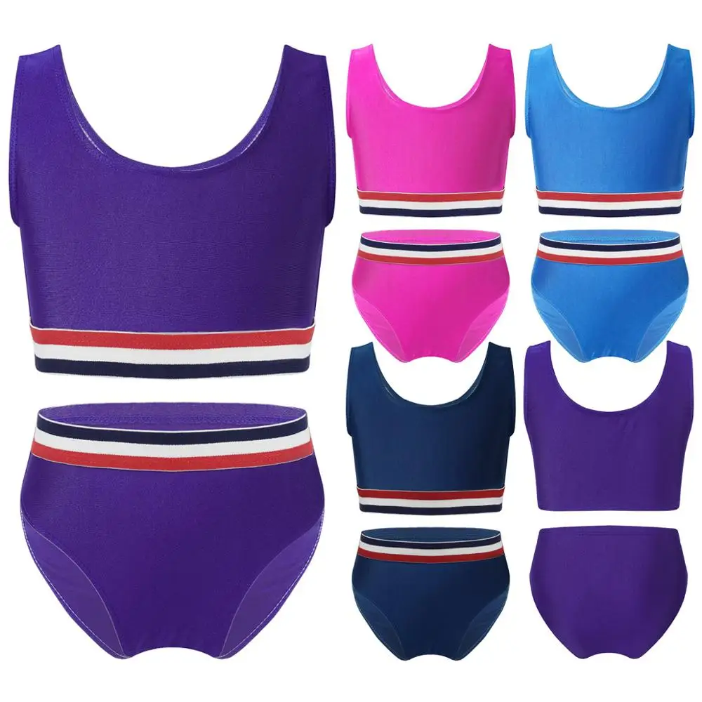 

Children Kids Girls Tankini Sleeveless Tank Bralette Bikini Top with Hipster Bottoms Bathing Suit Set Beach Swimwear Swimsuit