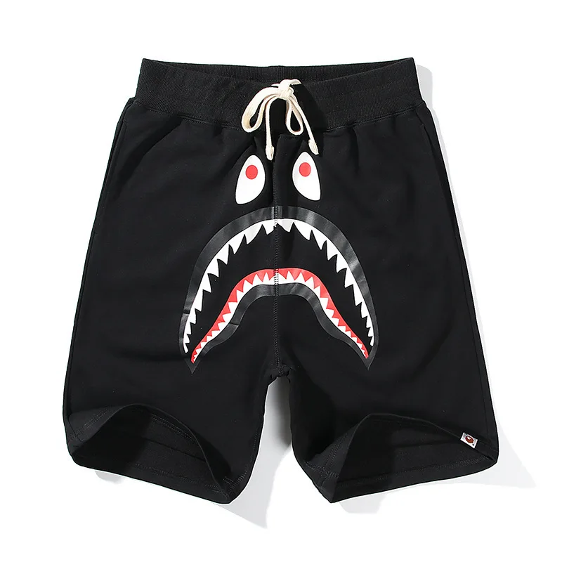 

Japanese Basic pure shark mouth shorts Street hip hop casual loose Capris for men and women