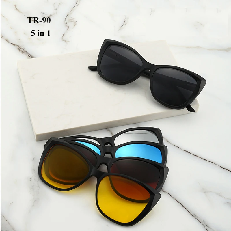 

Clip-on 5 in 1 TR-90 Magnetic Multicolors Clip Light Sunglasses Durable Magnet Glasses Optical Frame For Women