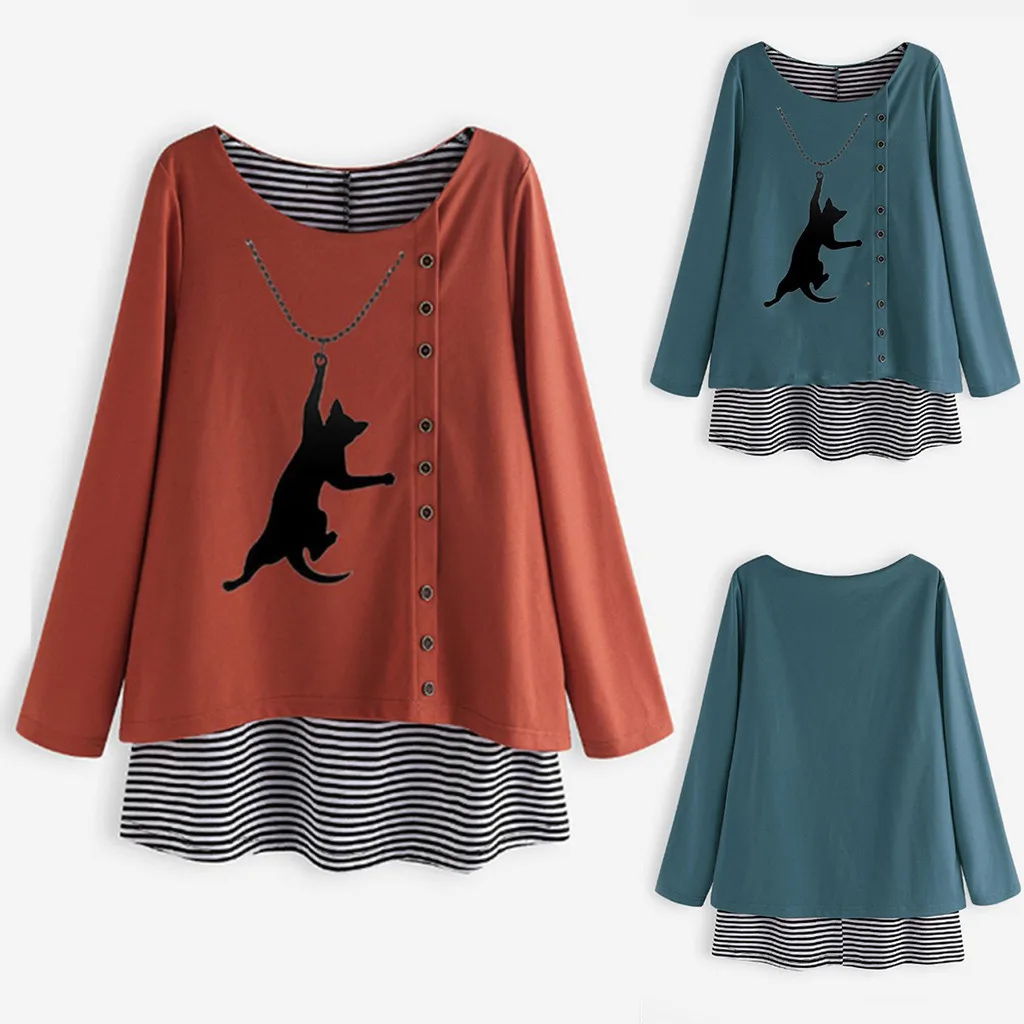 Женская футболка на осень и зиму с мультяшным принтом длинными рукавами большого