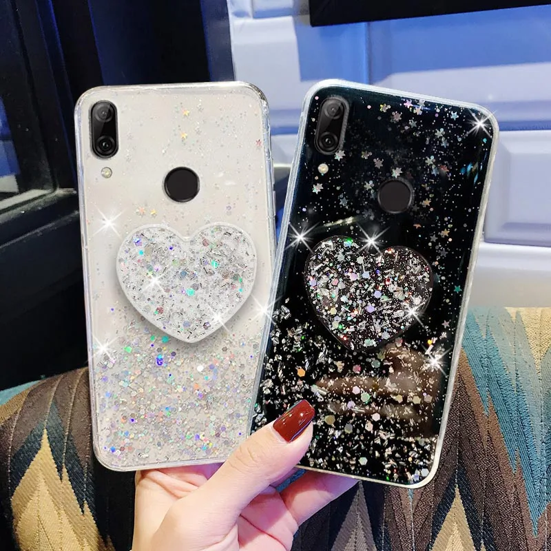 Блестящий чехол для телефона Huawei Nova 5T чехлы мягкий силиконовый с держателем в