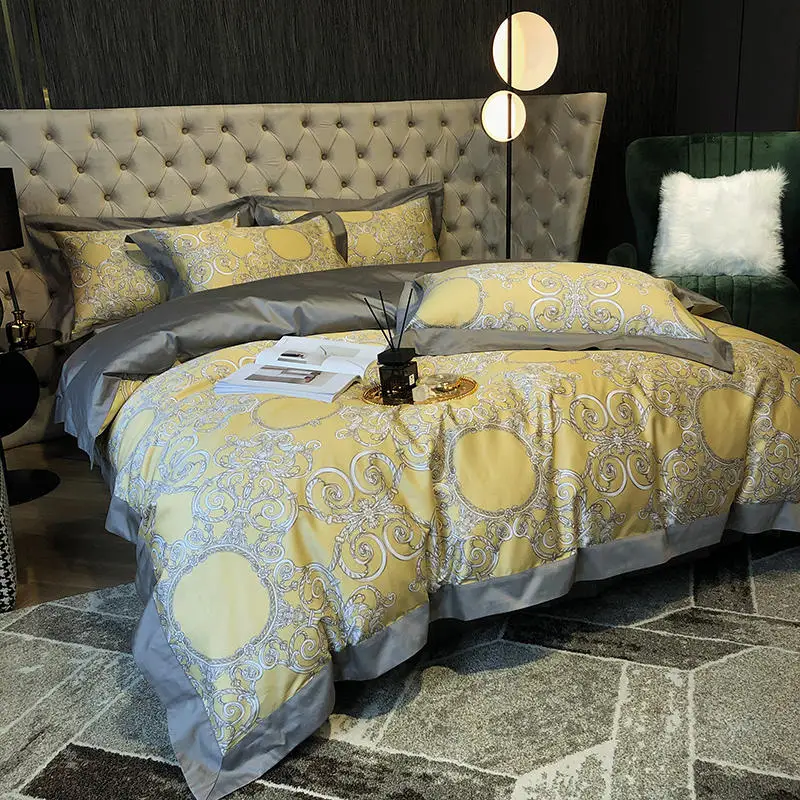 

Yellow Bedding Set Digital printing Duvet cover set Long-staple cotton Pillowcases Queen King Size Bed Bed Linen 4pcs 2020 new