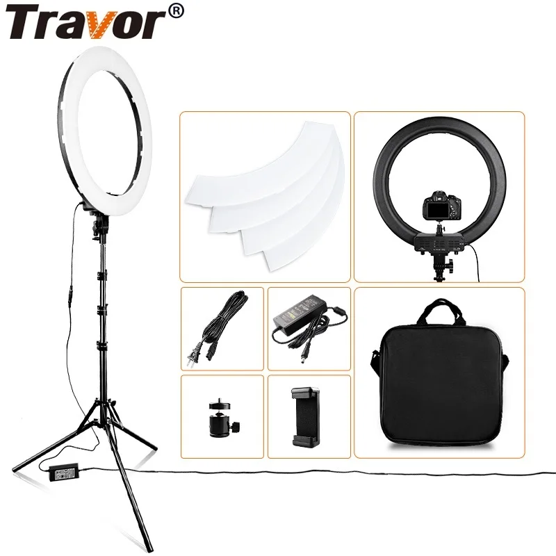 

TRAVOR Ring Lamp 18 Inch LED Ring Light With Tripod Dimmable 3200K-5500K Bi-color for YouTube Live Makeup LED Round Annular Lamp