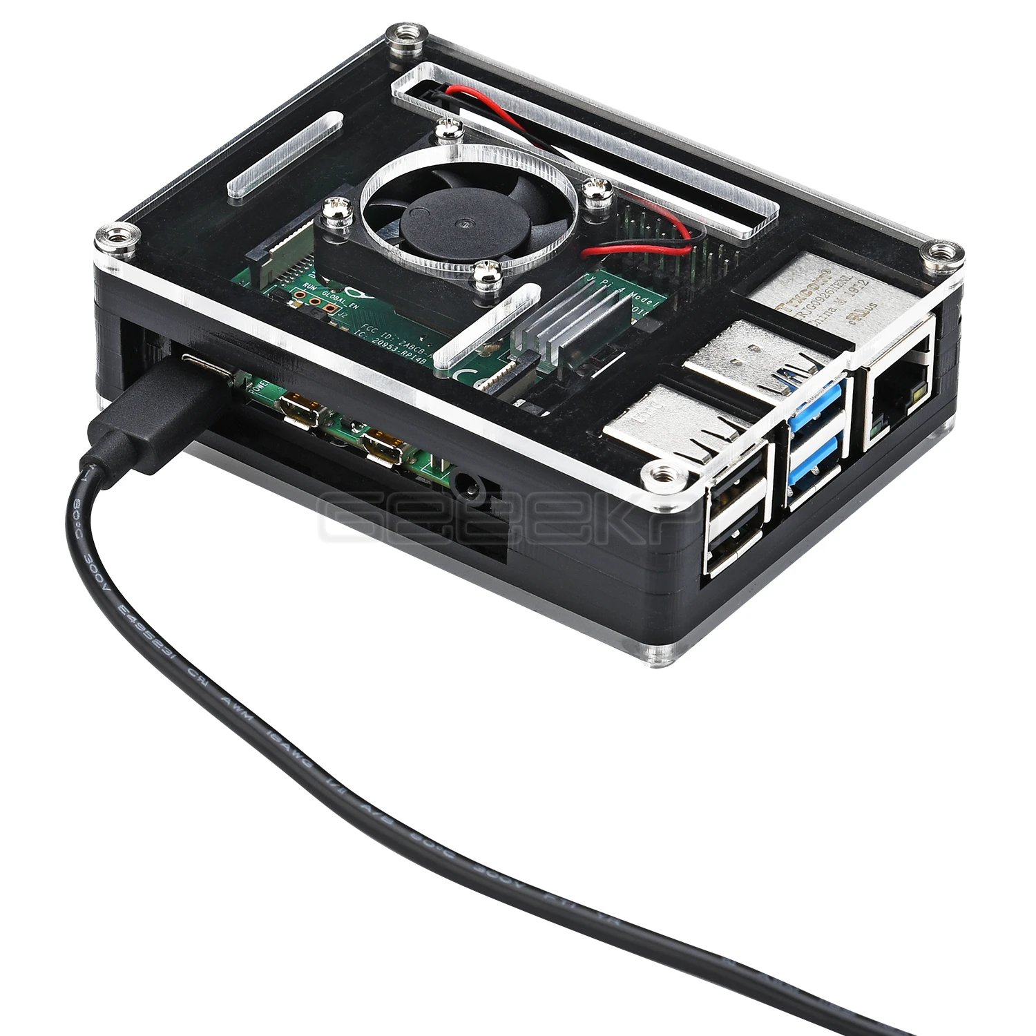 Черный чехол GeeekPi из акрилового пластика с охлаждающим вентилятором для Rasberry Pi 4B