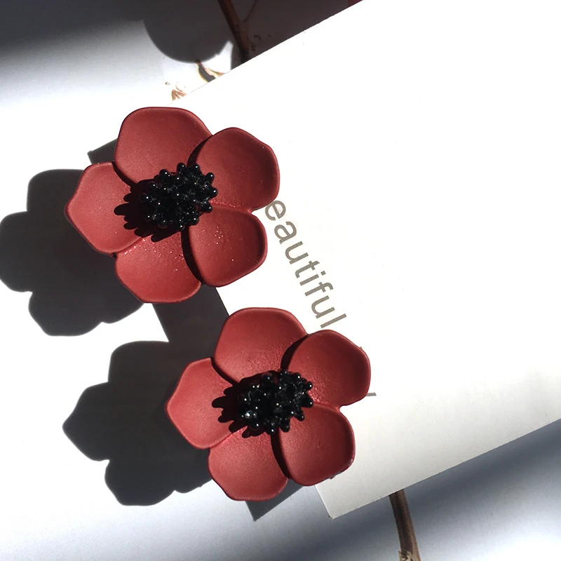 Серьги клипсы с красными цветами без отверстий серьги свежими пирсинга для
