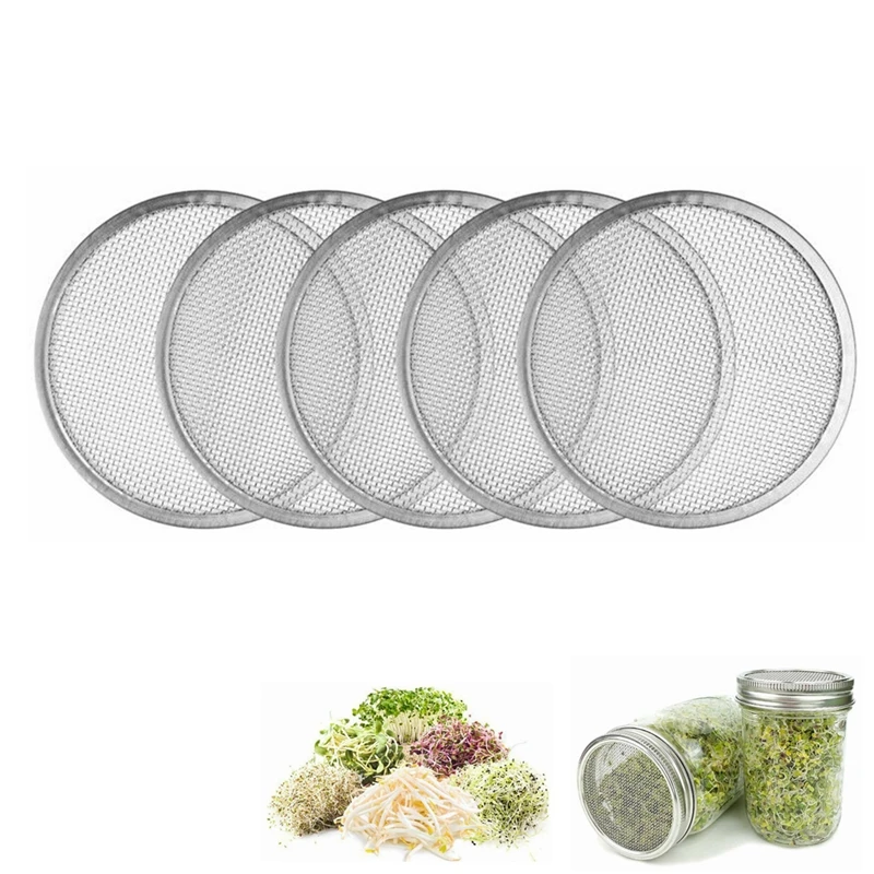 

5pcs Seed Sprouting Strainer Canning Mason Jar Mesh Lid Filter Screen Filters to Sift Flour Powdered not included Lid YYY8066