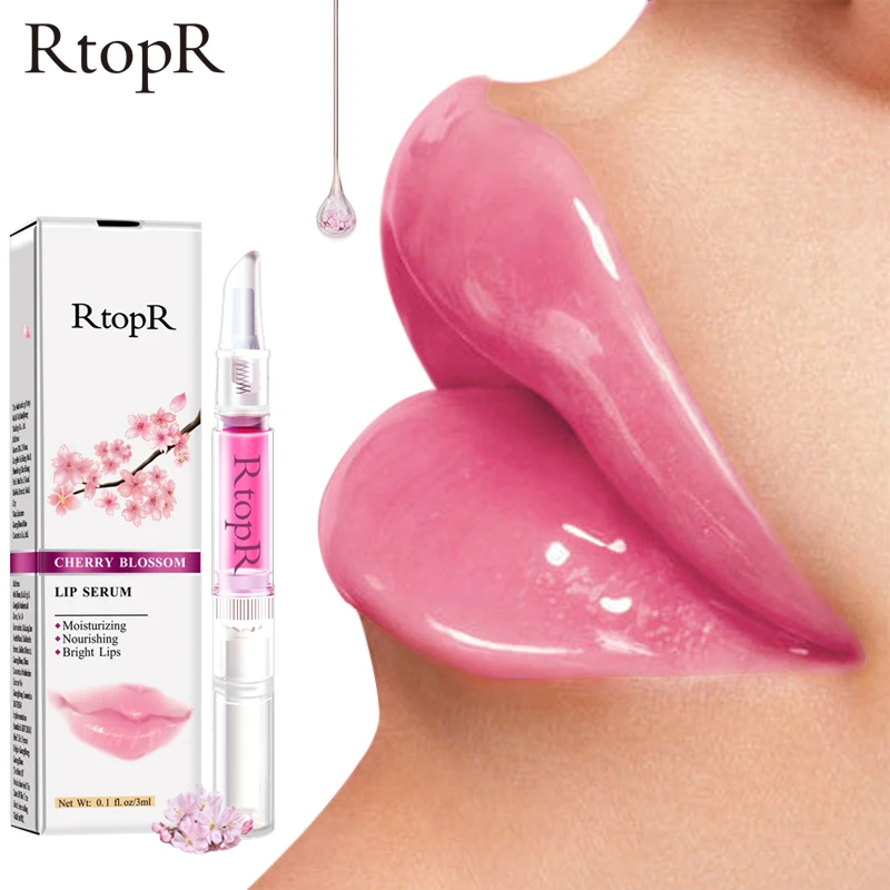 

RtopR Cherry Blossom Lip Serum Mask Dry Crack Peeling Repair Reduce Lip Fine Lines Essence Moisturizing Beauty Care 3ml