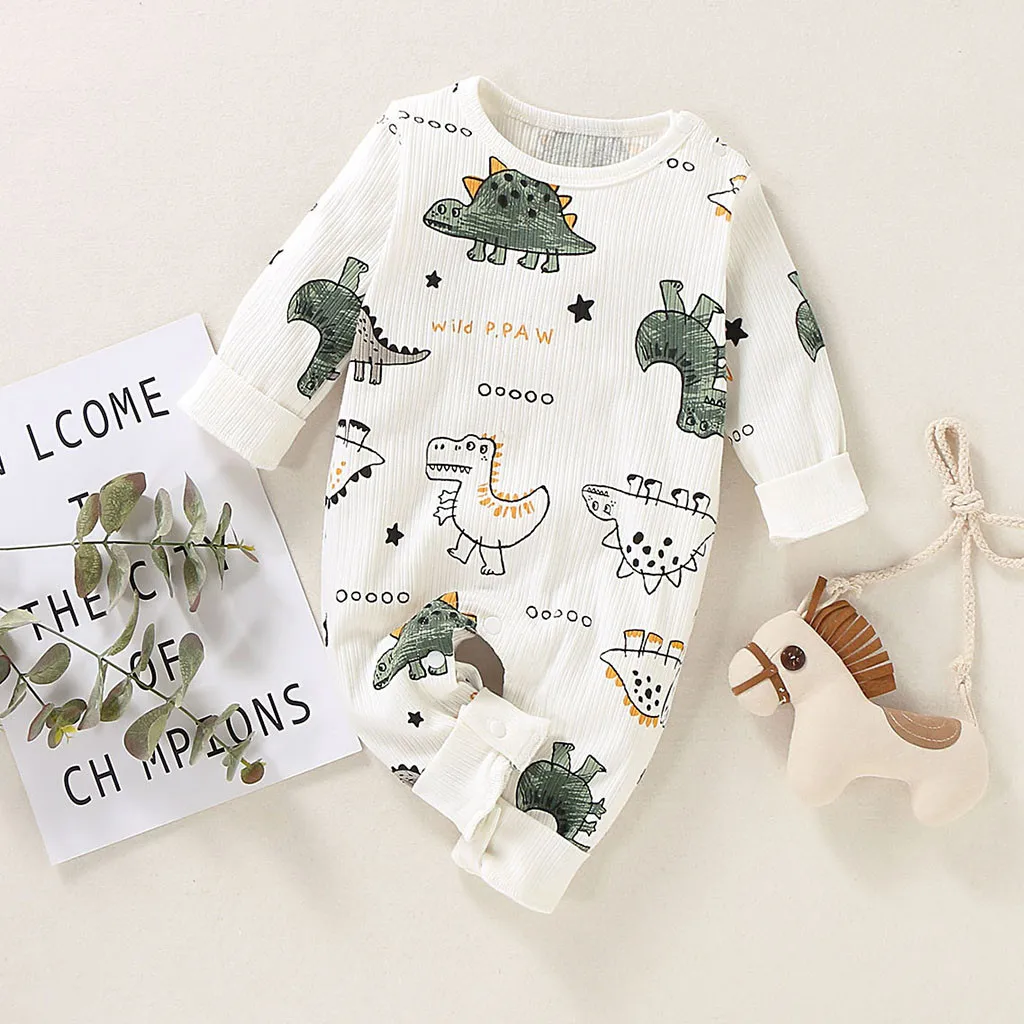 Комбинезон с длинными рукавами и рисунком динозавра для маленьких мальчиков