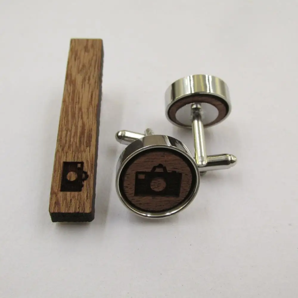 Camera Wood Photographer Cufflinks &amp Tie Clip Wooden Cuff Links Wedding Gifts For Mens Dad Husband | Украшения и аксессуары