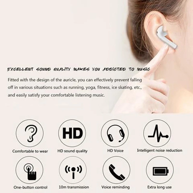 For all smartphones Headset Sport Stereo Audio Hand-free In-ear Earphones Wireless Bluetooth Single Earbuds without Charging Box |