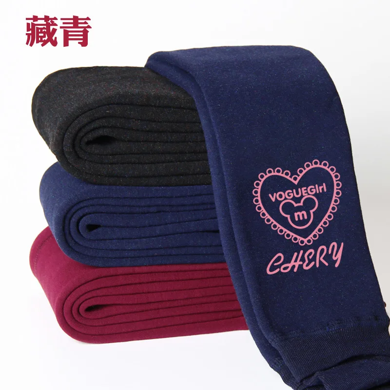 dark blue heart bear Высококачественные зимние детские леггинсы для девочек; плотные теплые хлопковые штаны с эластичной резинкой на талии с рисунком для девочек; От 2 до 12 лет - Color: dark blue heart bear
