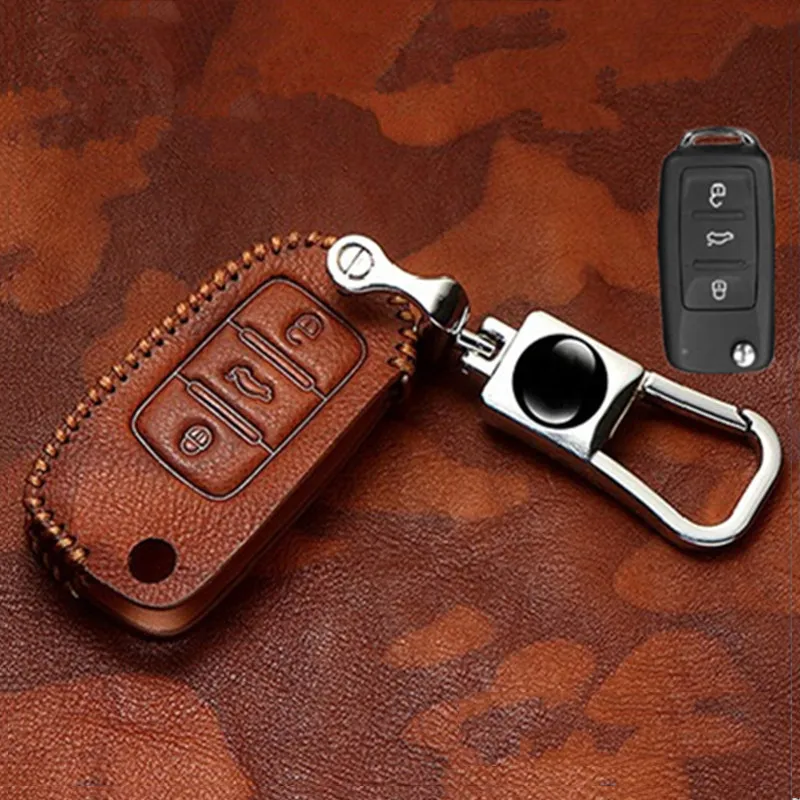 Чехол для автомобильного ключа из натуральной кожи V W Volkswagen Golf 4 5 6 Bora POLO Passat B5 B6 Skoda