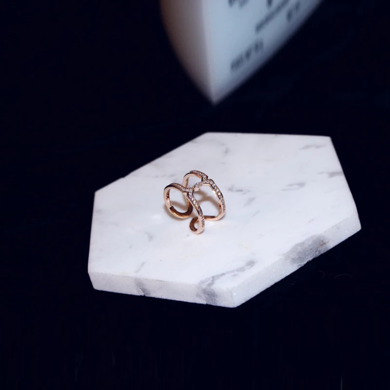 

New Arrival Female Fashion Open Ring Rose Gold Metal Luxury 2 Layers AAA Cubic Zirconia Rings For Women Trendy Fine Jewelry