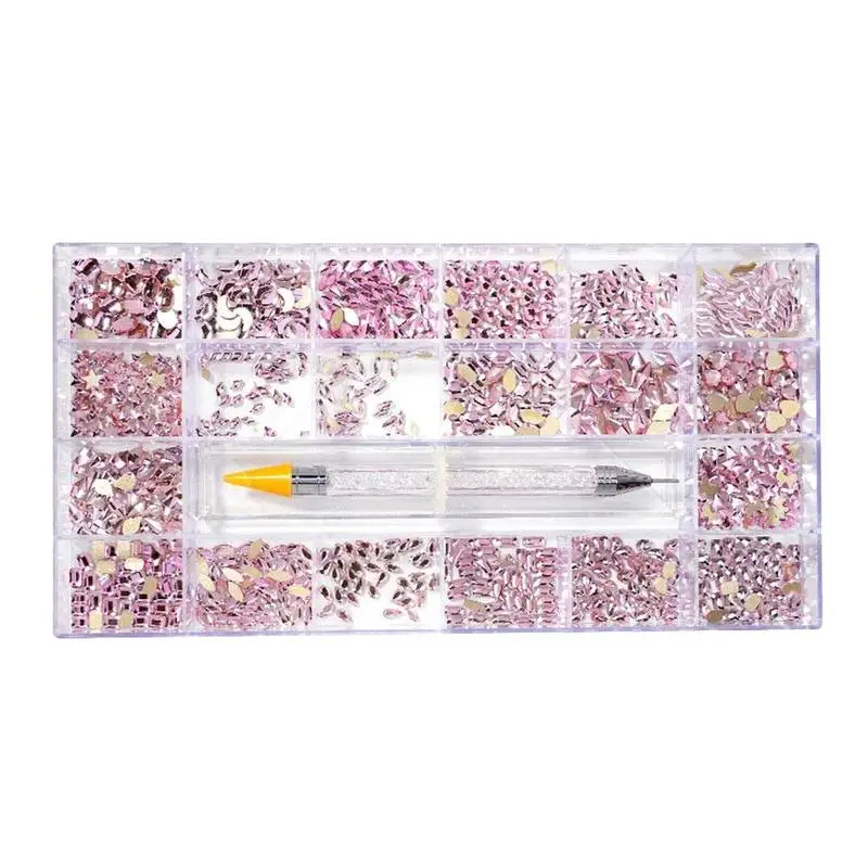 

Nail Art Rhinestone Crystals Lattice Jewelry Box Double Point Drill Pen Set 21 Grid Flat Glass Nail Polish Rhinestone