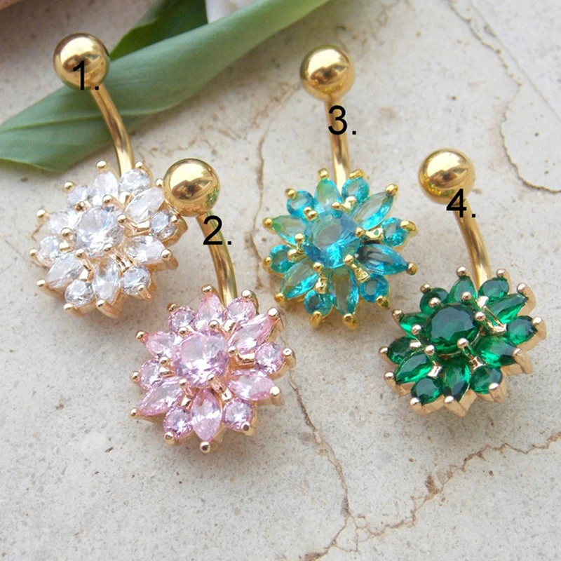 Ювелирные изделия для пирсинга пупка украшение из стали под золото с синим