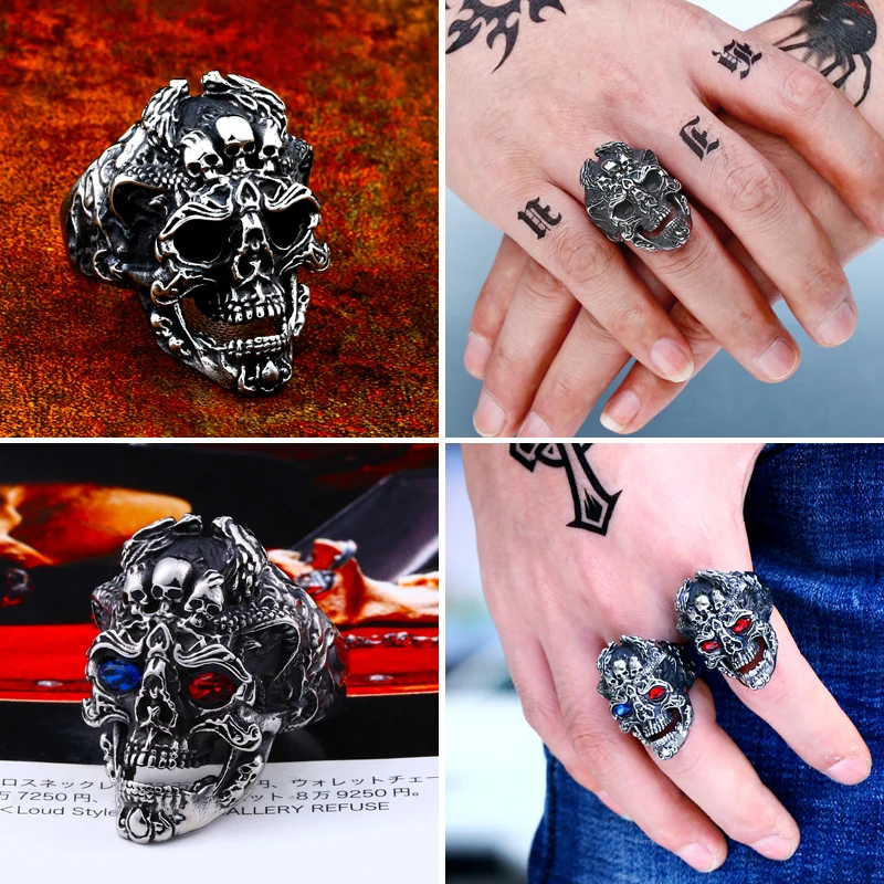 Байер новый магазин 316L Нержавеющая сталь три черепа Хэллоуин вечерние Мужские