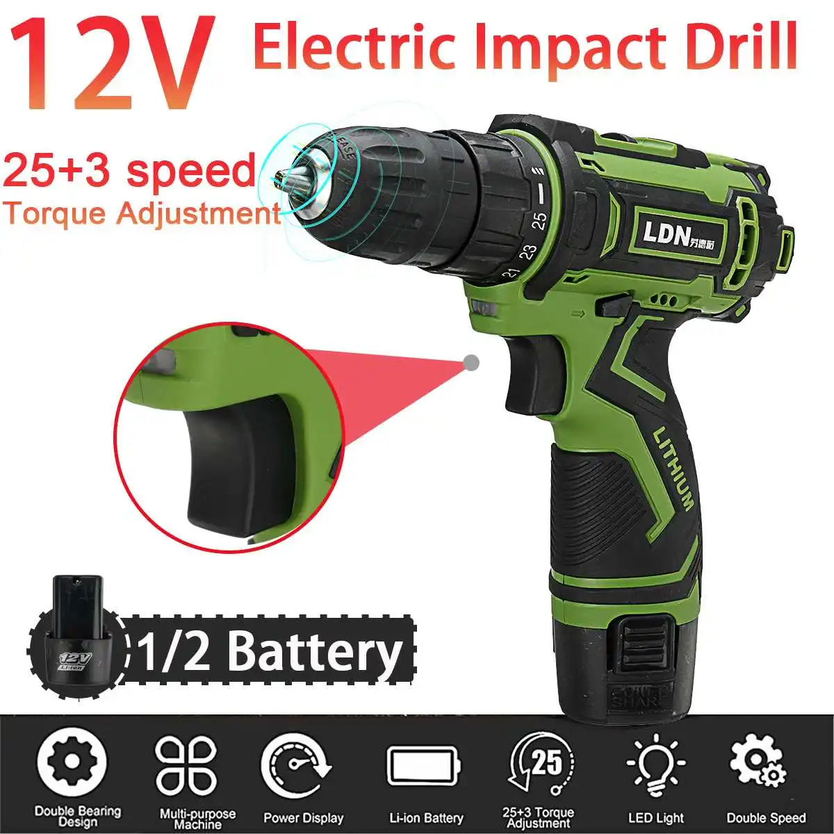 

48V Cordless Electric Drill Screw Unscrew Lithium Machine Tool