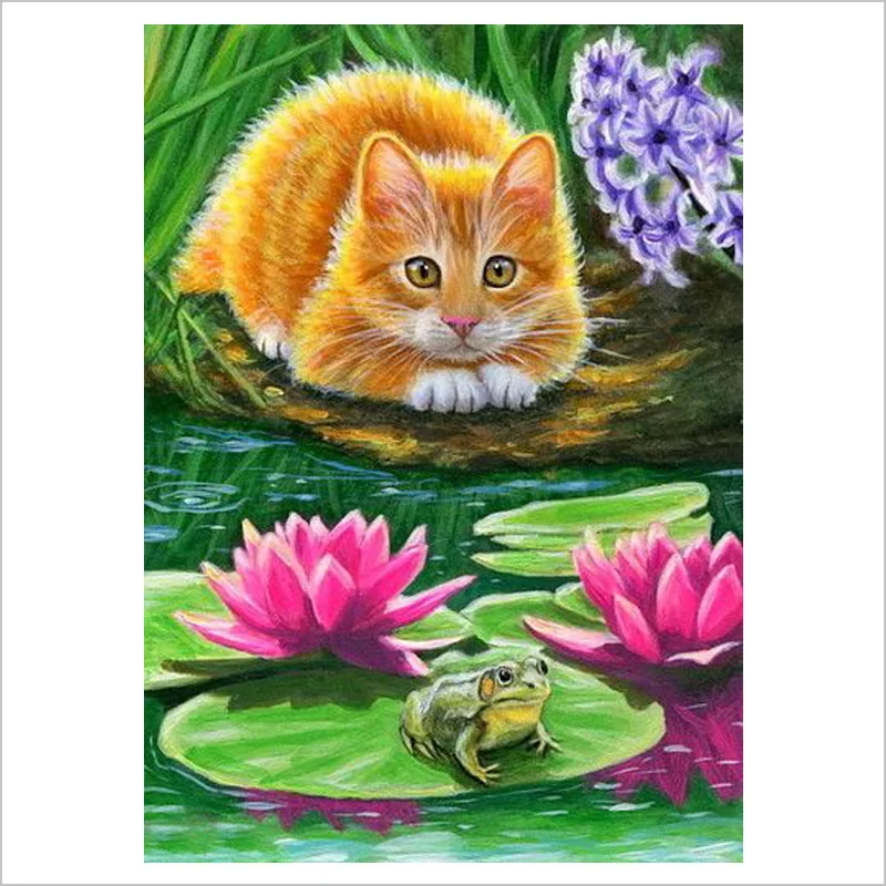 Полная квадратная/круглая дрель Милая 5d алмазная Картина Кот и лягушка вышивка