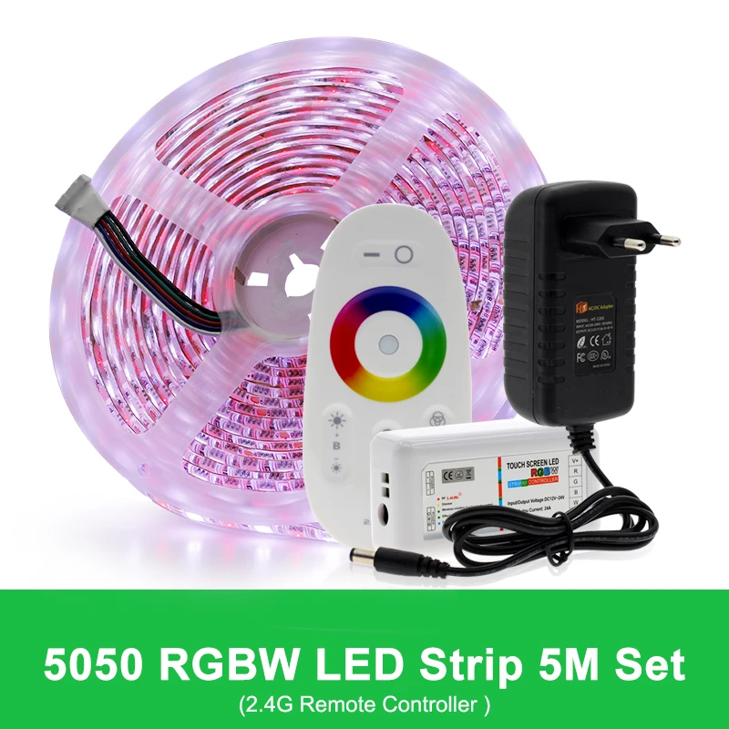 RGBW 2.4G Touch 5 м 5050 Светодиодная лента DC12V RGB/RGBW/RGBWW гибкий светильник лента 300 светодиодный s RGB цвет Светодиодная лента комплект+ пульт дистанционного управления+ адаптер питания - Испускаемый цвет: RGBW 2.4G Touch
