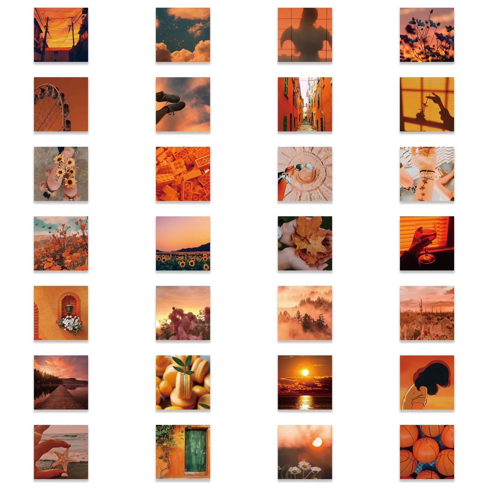 10/56PCS Ins Orange Sunset Landscape Stickers Laptop Guitar Water Bottle DIY Waterproof Graffiti Aesthetic Decals - купить по