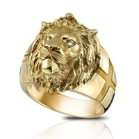 domineering male punk personality lion head ring hip hop mens gold color party finger accessories best gift for boyfriend