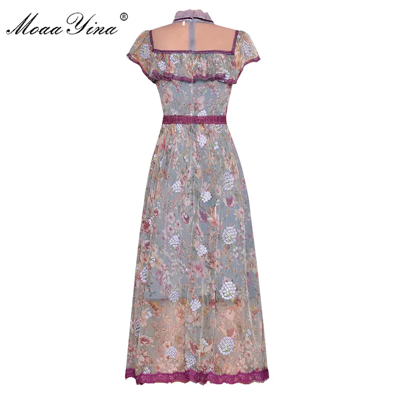 Модное дизайнерское платье MoaaYina летнее женское с воротником-стойкой оборками и