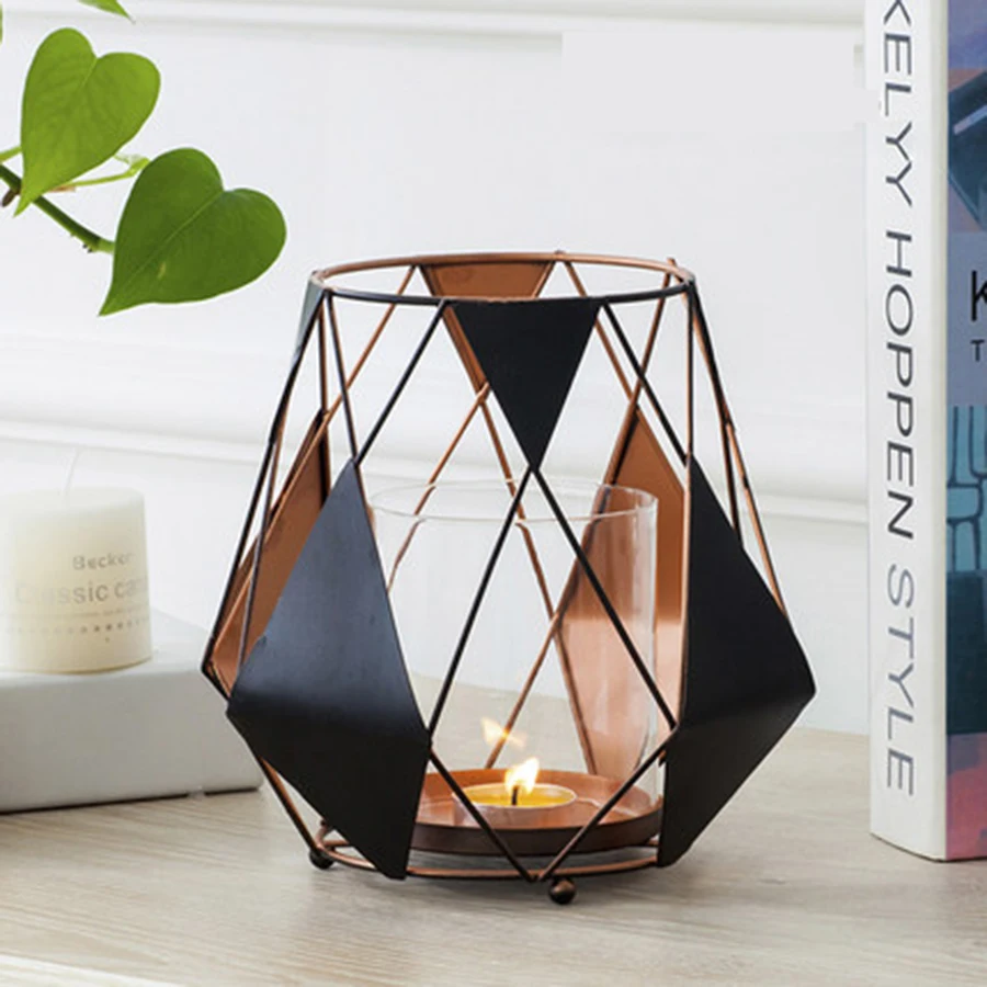 Скандинавский черный подсвечник металлический геометрический ветровая лампа