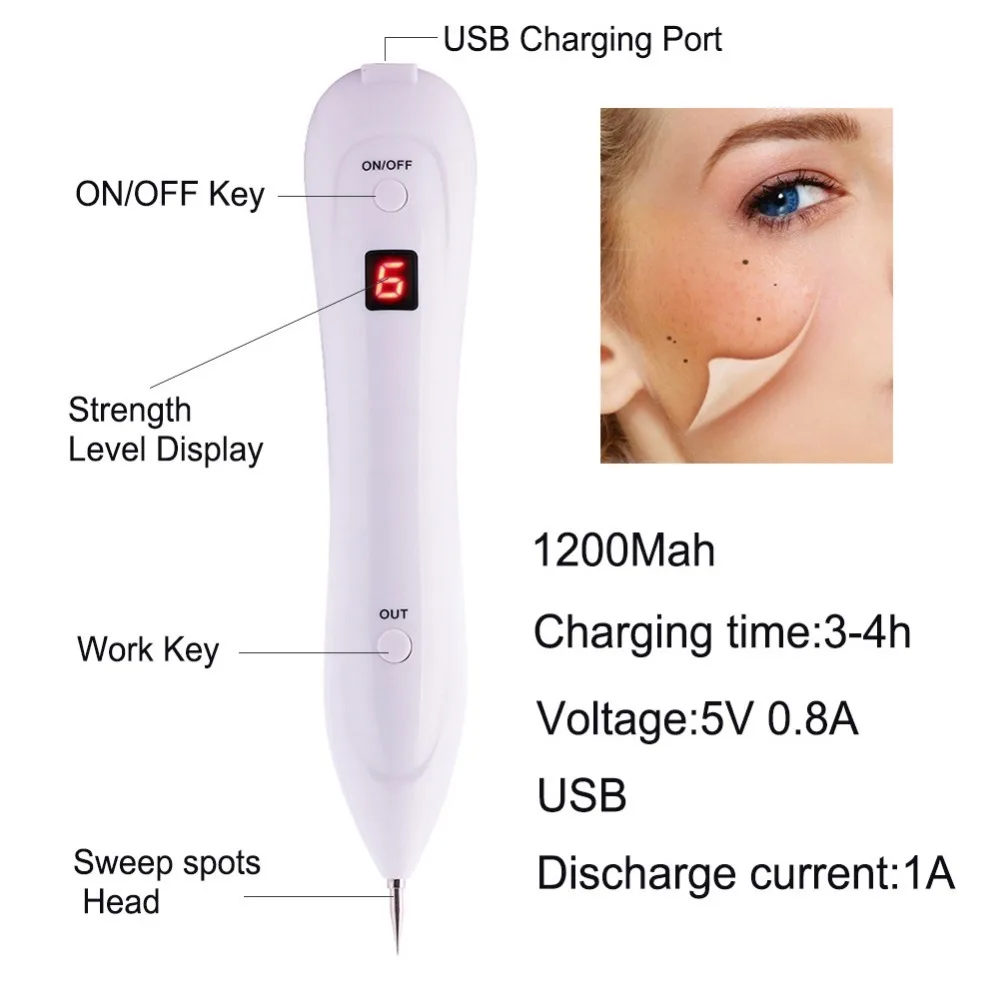 USB Laser Freckle Removal Machine Skin Mole Dark Spot Remover for Face Wart Tag Tattoo Pen Home Use #278275 | Красота и здоровье