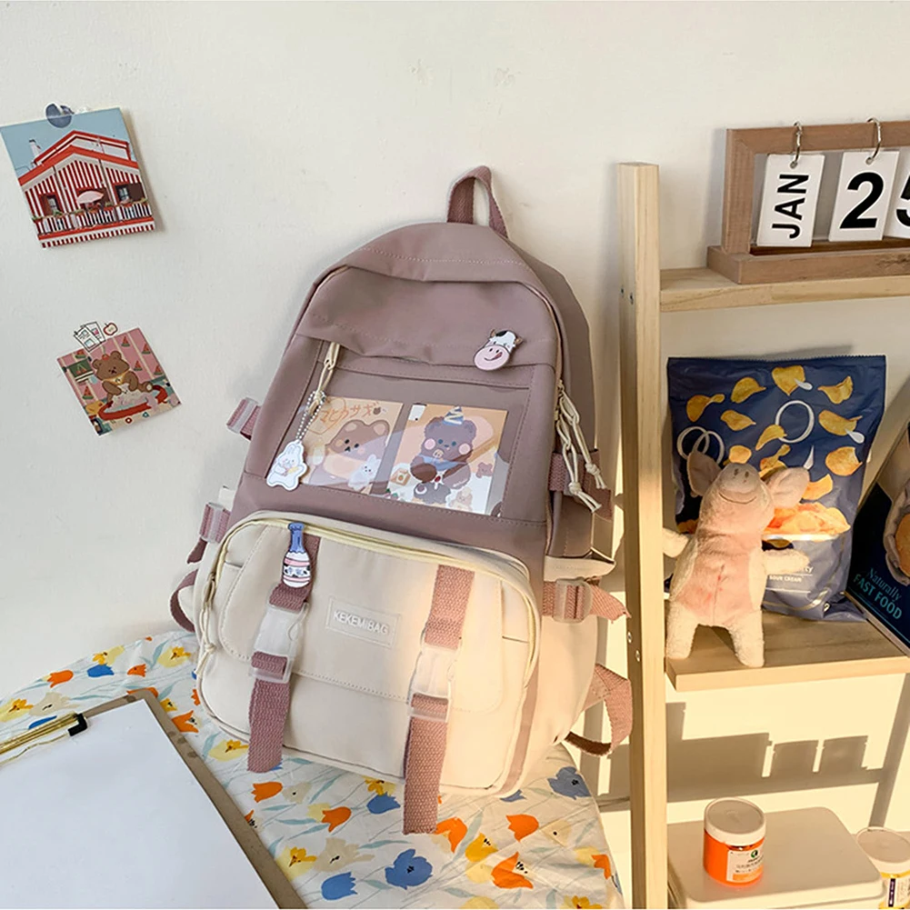 

Женский холщовый вместительный рюкзак в стиле преппи контрастных цветов, модные Лоскутные прозрачные ранцы для студентов и школ