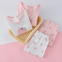 new delivery children clothes baby spring autumn long sleeve underware cotton strawberry home clothes set young girl teenagers