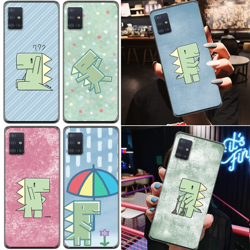 

Cute Funny Couples Dinosaur Flowers Color Painting Phone Case For Samsung Galaxy A71 A51 4G 5G A31 A21 Coque Back Cover Carcasa