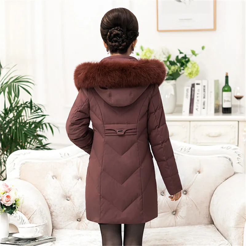 Oversize Winter Down Jacket Middle aged Women White duck down Coat Thicken Hooded Fur collar Outerwear Plus size XL-13XL G739 | Женская