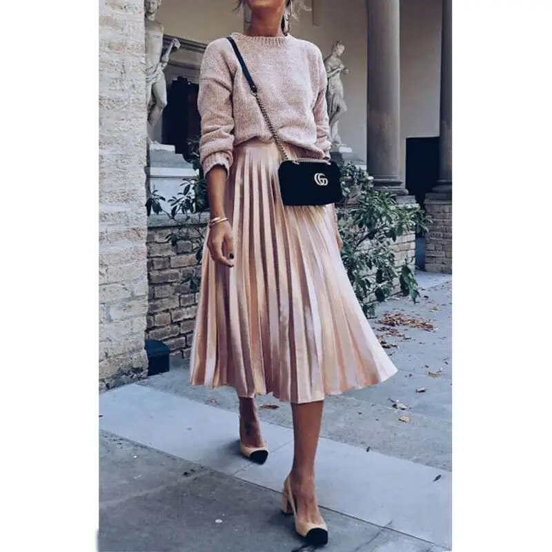 

Fashion Women Lady Girl High Waist Long Pleated Skirt Elegant Evening Party Club OL Ladies jupe femme dames Streetwear