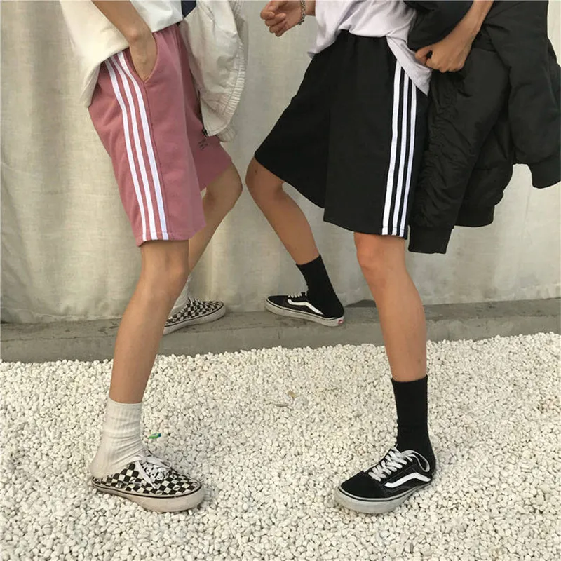 Летние мужские повседневные шорты полосатые свободные на завязках с эластичной