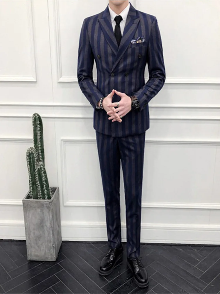 

Комплект из трех предметов, мужской официальный костюм в английском стиле, мужской модный Свадебный костюм в полоску, мужская одежда (пиджа...