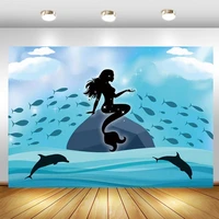 under the sea mermaid backdrop dolphin girls happy birthday party custom photo background photocall prop decoration banner