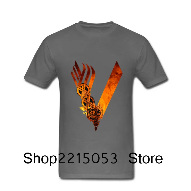 2020 Hot Selling Short Sleeve TShirts Vikings Logo Fire Mens T Shirts Male Personalised T-Shirts Crew Neck Nice camisa masculina | Мужская